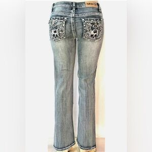 PLATINUM PLUSH LADIES SKULL & WINGS RHINESTONE DENIM BOOT CUT JEANS - WOMENS 11